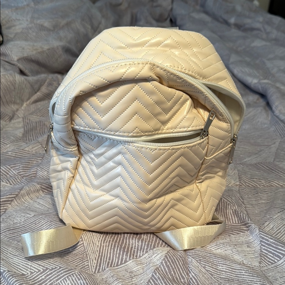 Cream Quilted Backpack